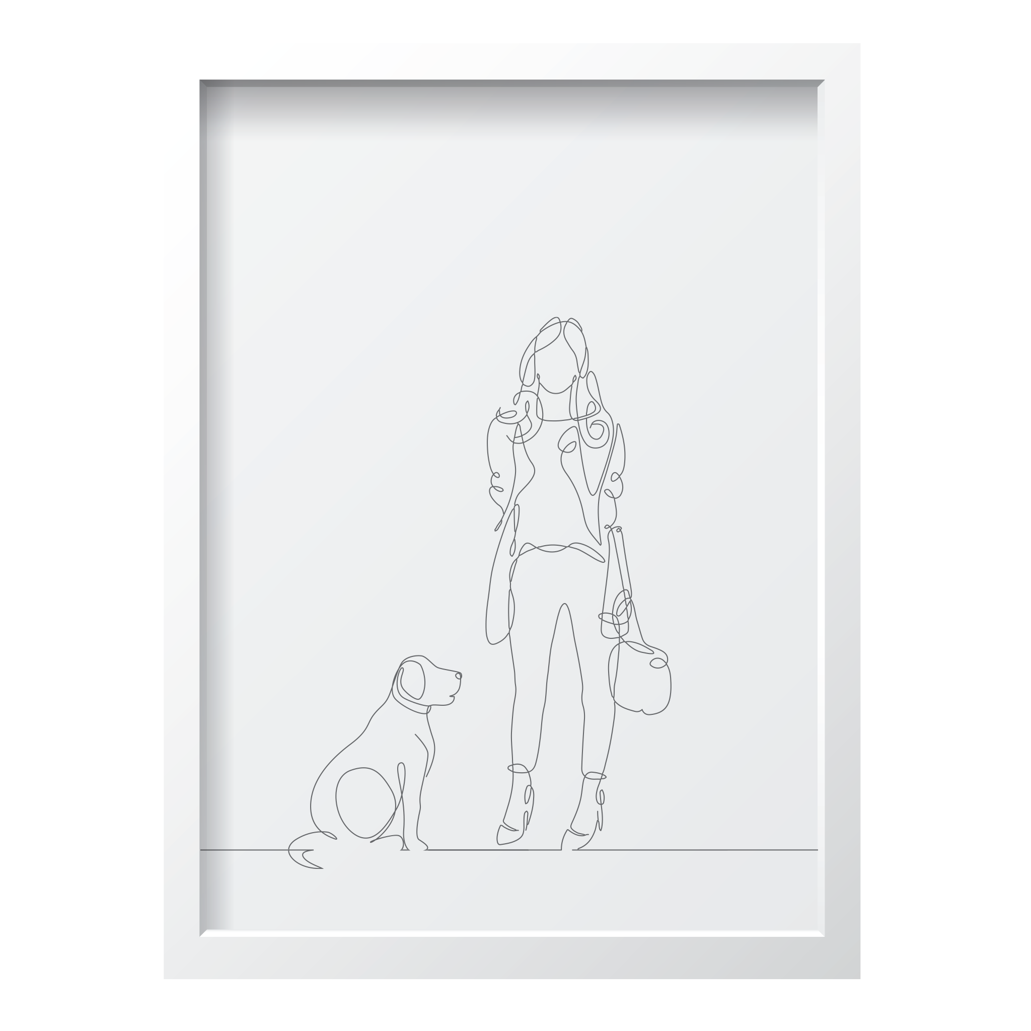 One Line Woman with Dog