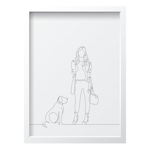 One Line Woman with Dog