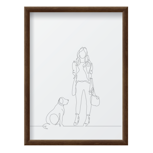 One Line Woman with Dog