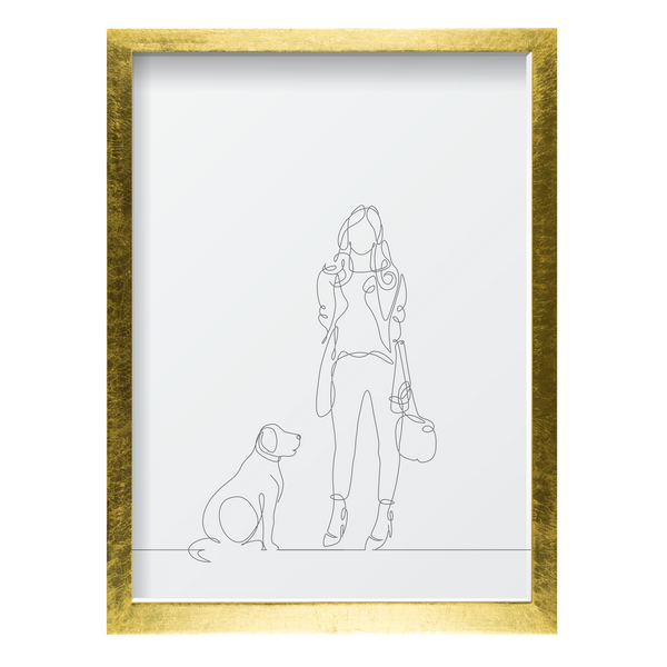 One Line Woman with Dog