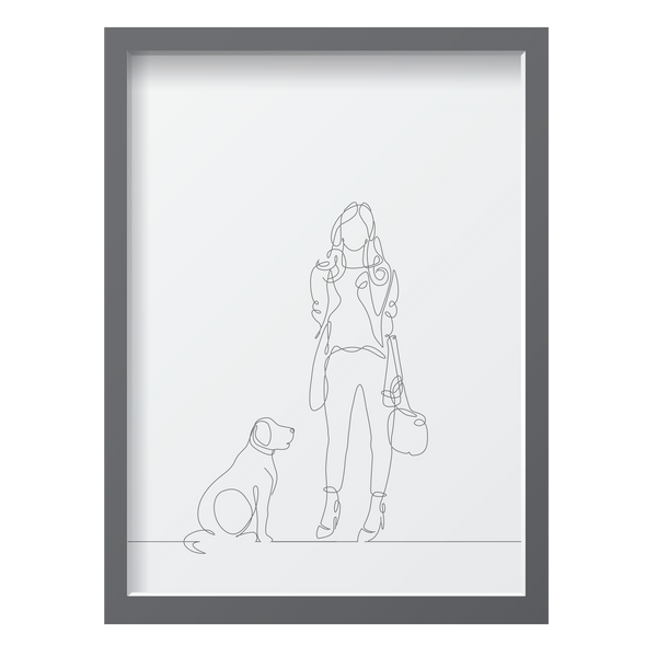 One Line Woman with Dog