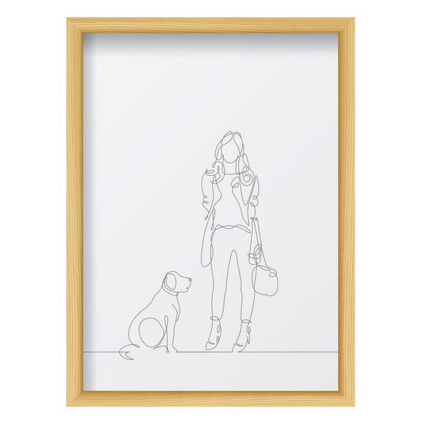 One Line Woman with Dog