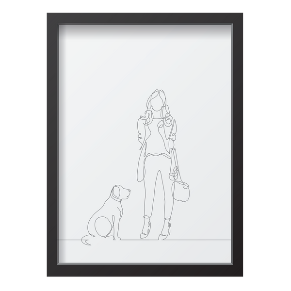 One Line Woman with Dog