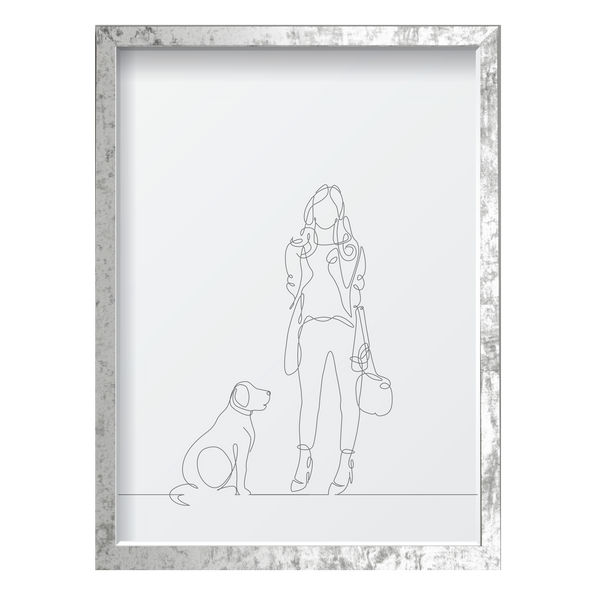 One Line Woman with Dog